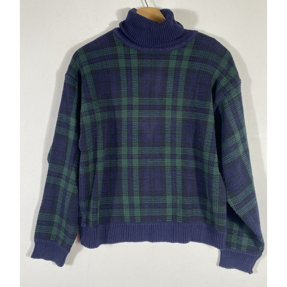 Charter Club Sweater Turtleneck Black Watch Plaid Old Money Preppy Womens Medium - Picture 2 of 9